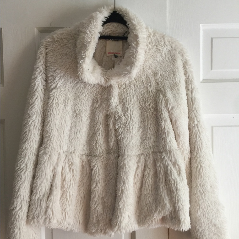Rebecca Taylor white fuzzy jacket size M
